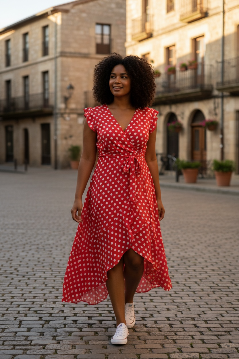 Red and White Polka Dot Dress-Grecelle