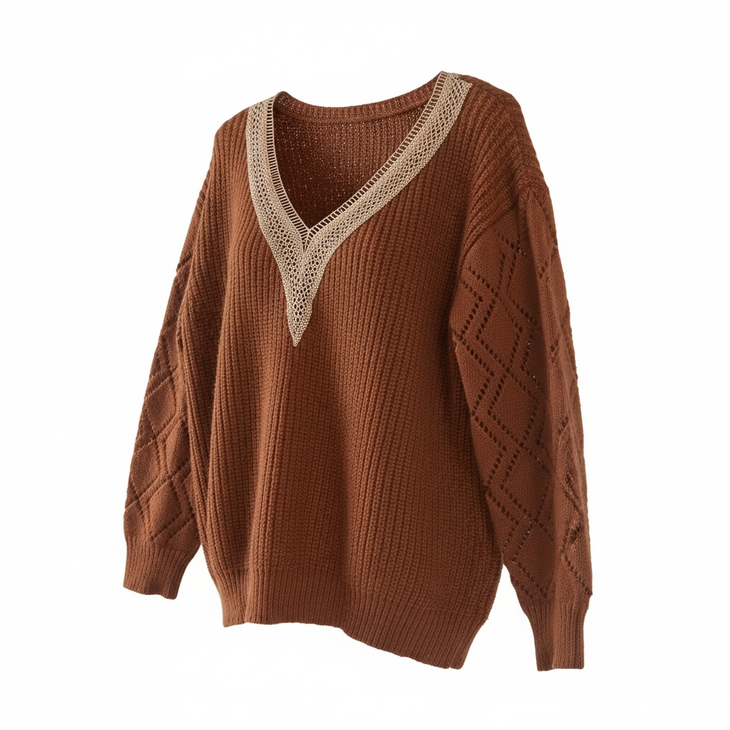Lace Trim Sweater-Unbranded