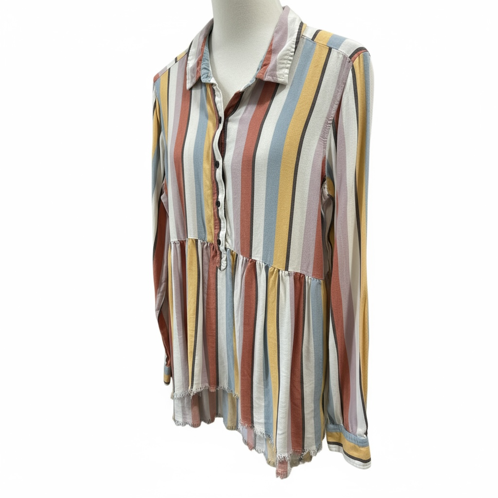 Stripped three button hi/lo top-True Craft