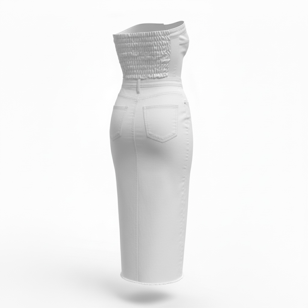 White Strapless Denim Dress-Sincerely Jules