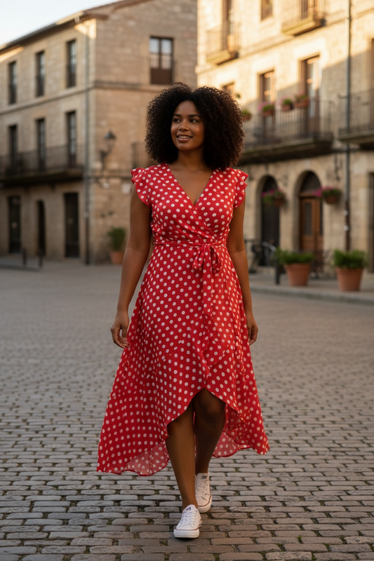 Red and White Polka Dot Dress-Grecelle