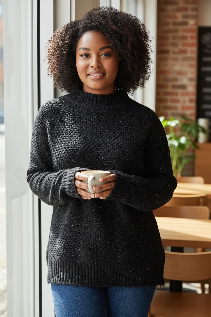 Black Mock Neck Sweater By Zesica