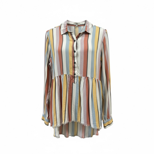 Stripped three button hi/lo top-True Craft