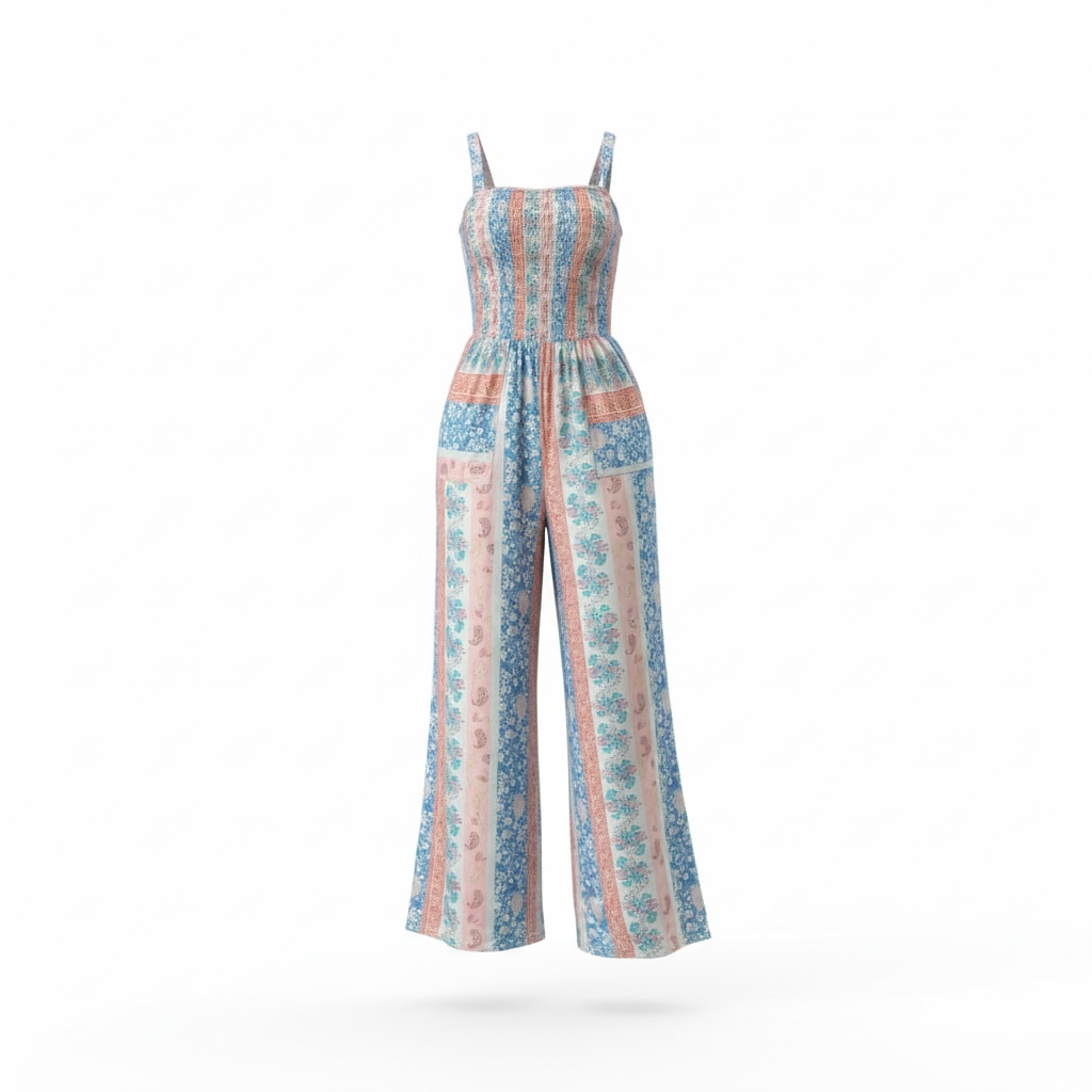 Pastel floral and paisley printed jumpsuit
