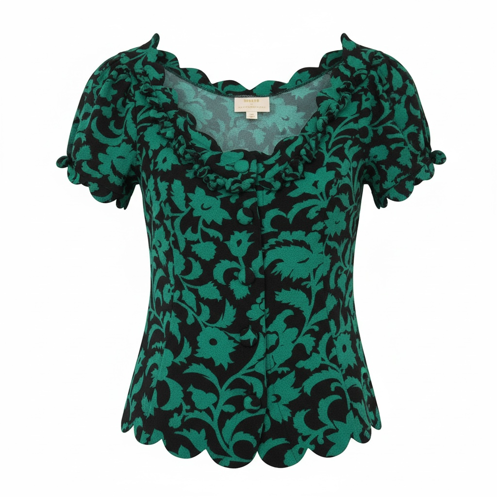 Green and Black scalloped edge top-Maeve by Anthropologie