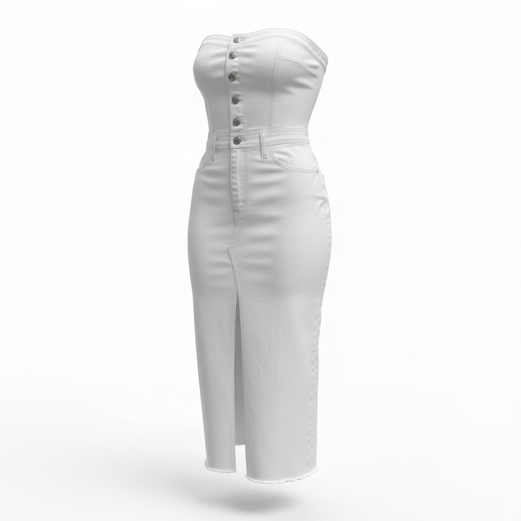 White Strapless Denim Dress-Sincerely Jules