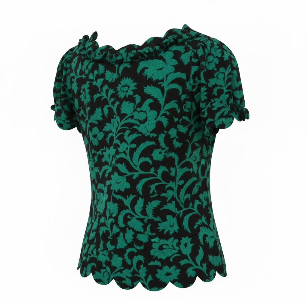 Green and Black scalloped edge top-Maeve by Anthropologie