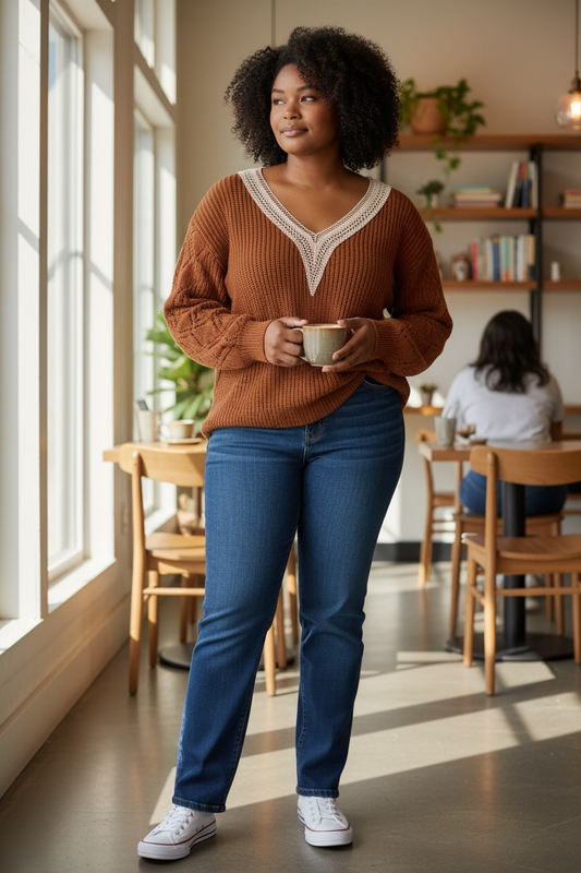 Lace Trim Sweater-Unbranded