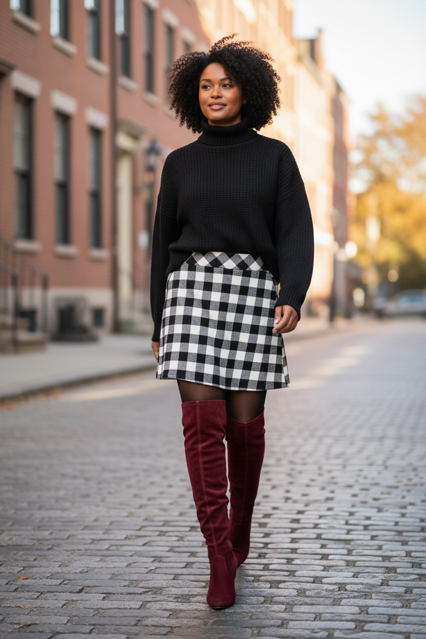 Black and White Plaid Mini Skirt by Joe Boxer